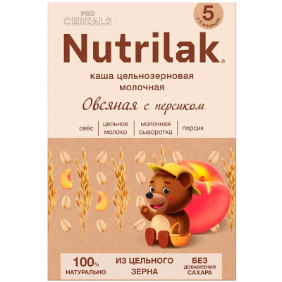 Каша Procereals Овсяная цельнозерновая с персиком молочная 200 г Nutrilak 81980 1